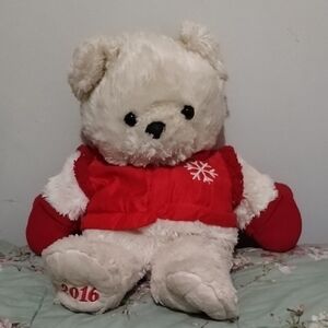 Plush White Teddy Bear with Red Jacket